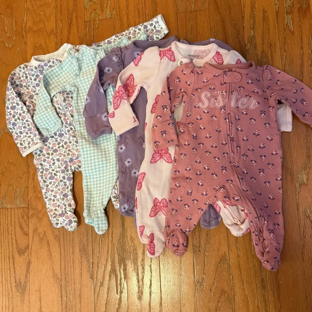 Carter's Bundle of 3 month zip up pajamas and long sleeve onesies